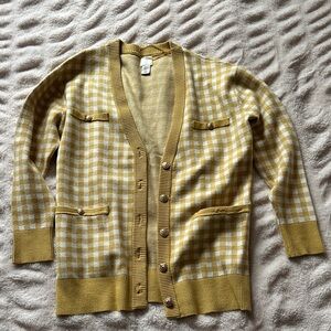 Joie Mustard and Cream Checkered Sweater